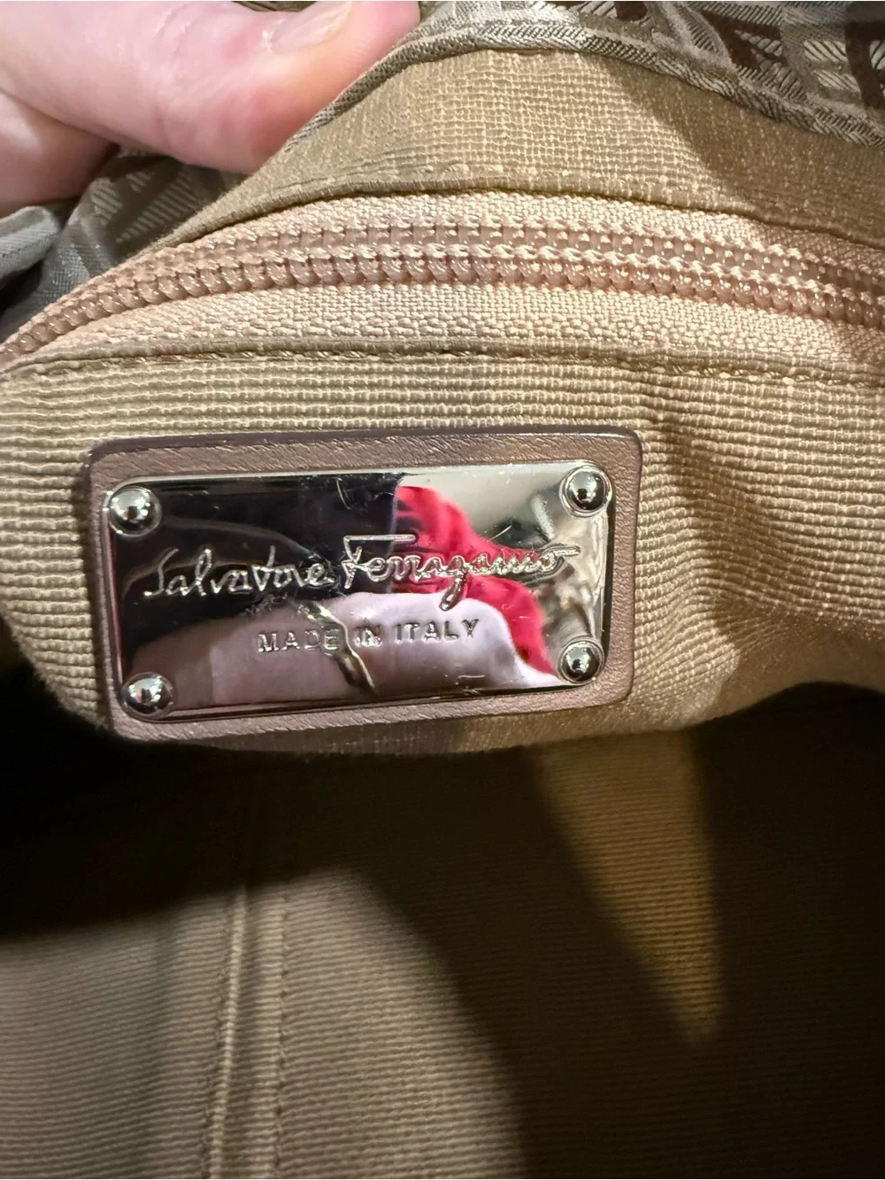 Salvatore Ferragamo Beige & Brown Logo Jacquard Shoulder Bag with Braided Strap